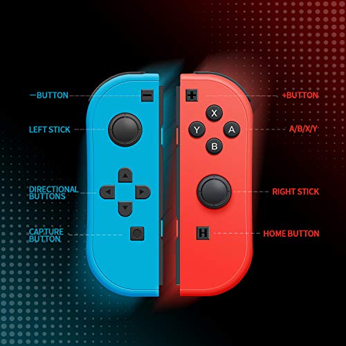 Singland JoyCon Controller para Nintendo Switch, reemplazo inalámbrico Joycon para N-Switch, mando a distancia izquierda/derecha con correas de muñeca función de despertador (rojo y azul)