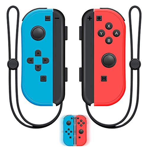 Singland JoyCon Controller para Nintendo Switch, reemplazo inalámbrico Joycon para N-Switch, mando a distancia izquierda/derecha con correas de muñeca función de despertador (rojo y azul)