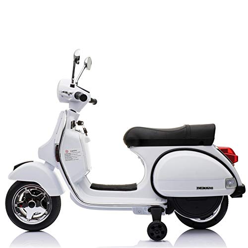 SIP Scootershop - Patinete infantil eléctrico Vespa PX, 12 V, color blanco incluye batería y cargador