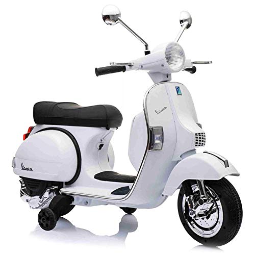 SIP Scootershop - Patinete infantil eléctrico Vespa PX, 12 V, color blanco incluye batería y cargador