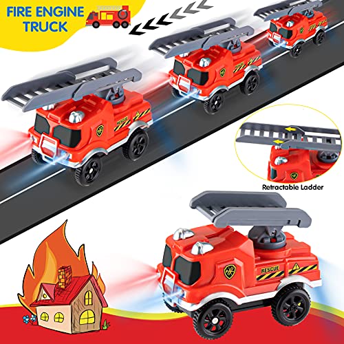 Sirecal Coches de Juguetes para Niños Pequeños - Sirecal 3Pcs Set de Camiones con Luz LED Vehículo de Construcción, Coche de Policía, Camión de Bomberos para Regalo de Niños