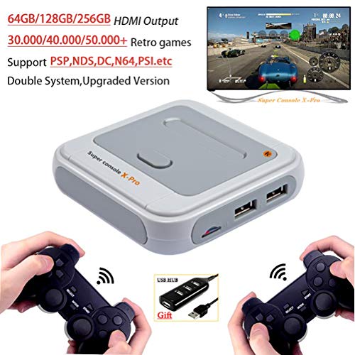 Sklepee Wireless Retro Game Console, incorporada en 30000+ Juego clásico, Consola de Videojuegos 4k con Controladores inalámbricos Dual 2.4G, AV y HDMI HD Salida Handheld Games Family