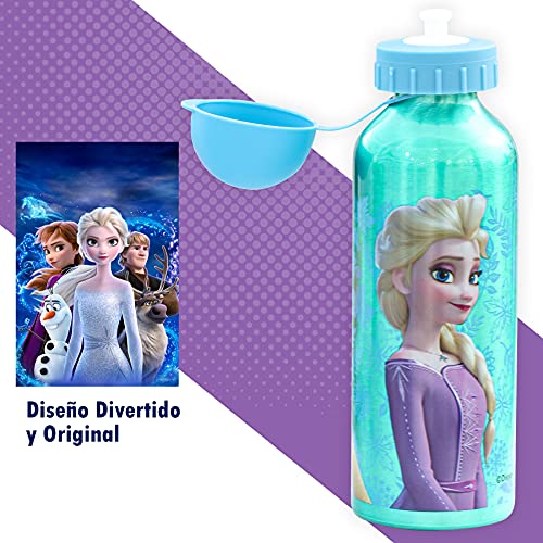 SKYLINE Cantimplora Infantil 500 ML, Frozen, Botella Aluminio para Niñas, Con Tapa Hermética, Sin BPA, Para Llevar a la Escuela, Parque, Deportes etc