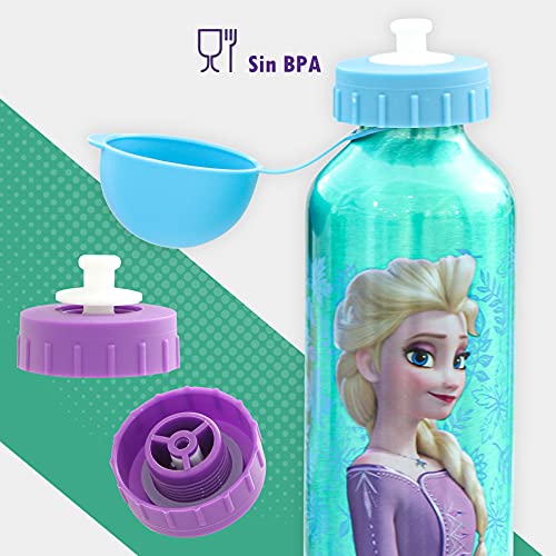 SKYLINE Cantimplora Infantil 500 ML, Frozen, Botella Aluminio para Niñas, Con Tapa Hermética, Sin BPA, Para Llevar a la Escuela, Parque, Deportes etc