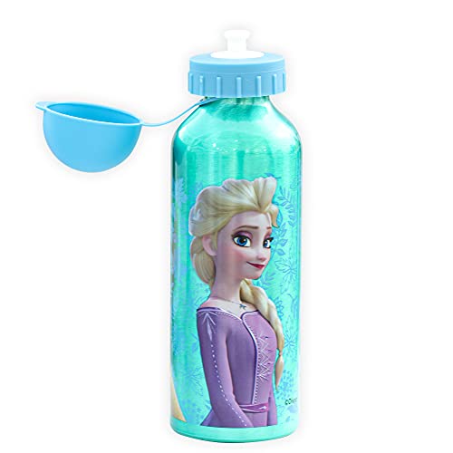 SKYLINE Cantimplora Infantil 500 ML, Frozen, Botella Aluminio para Niñas, Con Tapa Hermética, Sin BPA, Para Llevar a la Escuela, Parque, Deportes etc