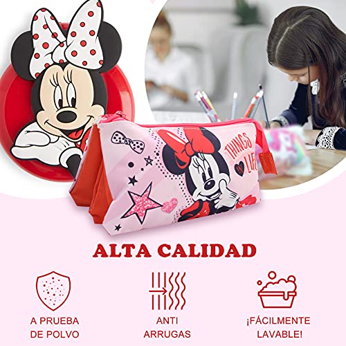 SKYLINE Estuche Escolar, Minnie Mouse, Estuche Tres Compartimentos, 21X12cm, Gran Capacidad, Portatodo, Vuelta al Cole, Ideal para Guardar Material Escolar