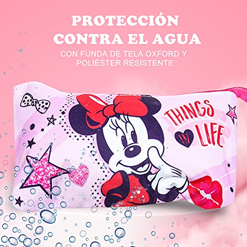 SKYLINE Estuche Escolar, Minnie Mouse, Estuche Tres Compartimentos, 21X12cm, Gran Capacidad, Portatodo, Vuelta al Cole, Ideal para Guardar Material Escolar