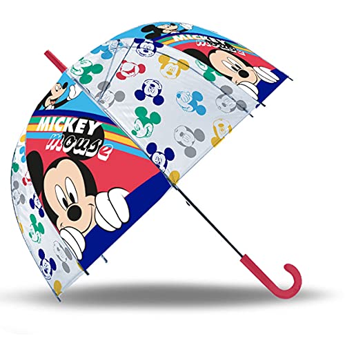 SKYLINE Paraguas para Niños, Mickey Mouse, Campana Transparente, Paraguas Infantil, Poliéster, 72cm diámetro, Vuelta al Cole, Ideal para Niños