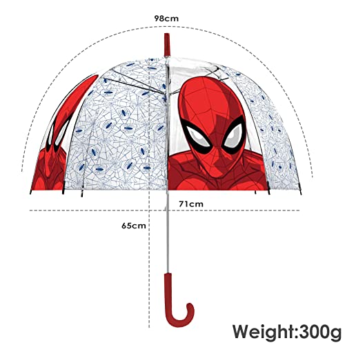 SKYLINE Paraguas para Niños, Spiderman, Campana Transparente, Paraguas Infantil, Poliéster, 72cm diámetro, Vuelta al Cole, Ideal para Niños