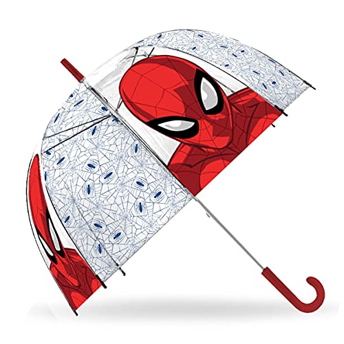 SKYLINE Paraguas para Niños, Spiderman, Campana Transparente, Paraguas Infantil, Poliéster, 72cm diámetro, Vuelta al Cole, Ideal para Niños