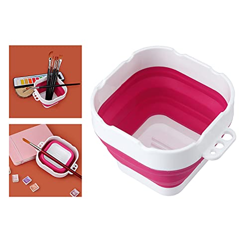 SM SunniMix Lavadora portátil con Cepillo de Pintura, plástico Multiusos, Plegable, Cubo de Barril de Agua con Soporte para Cepillo, para Adultos, Escuela, - Rojo