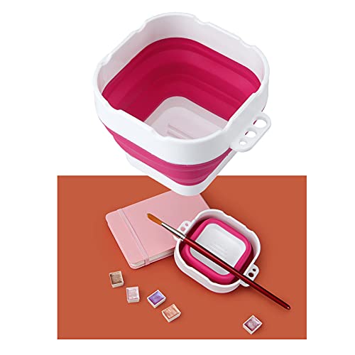 SM SunniMix Lavadora portátil con Cepillo de Pintura, plástico Multiusos, Plegable, Cubo de Barril de Agua con Soporte para Cepillo, para Adultos, Escuela, - Rojo