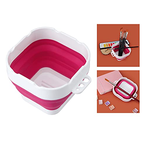 SM SunniMix Lavadora portátil con Cepillo de Pintura, plástico Multiusos, Plegable, Cubo de Barril de Agua con Soporte para Cepillo, para Adultos, Escuela, - Rojo