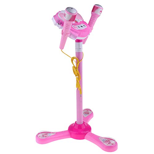 SM SunniMix Máquina de Karaoke para Niños con 2 Micrófonos, Soporte Ajustable, Juego de Música, Juego de Juguetes - Rosado