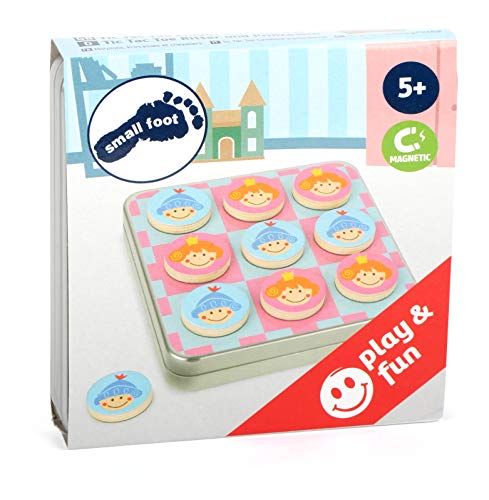 small foot company-Juego Tic TAC Toe Caballero y la Princesa en diseño Small Foot. En una Caja de Metal con Tablero magnéticos, Ideal para Llevar y Viajar Juguetes, Multicolor by Legler 11118