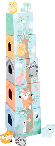 Small Foot Small foot-11721 Cubos para apilar Pastel,, Madera con Figuras de Animales, a Partir de 12 Meses. Toys (11721)