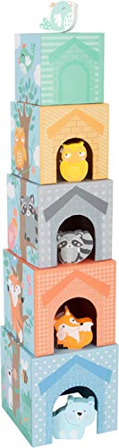 Small Foot Small foot-11721 Cubos para apilar Pastel,, Madera con Figuras de Animales, a Partir de 12 Meses. Toys (11721)