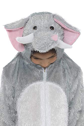 Smiffys-30020 Disfraz de Elefante, con Traje Entero con Capucha, Color Gris, M-Edad 7-9 años (Smiffy'S 30020)