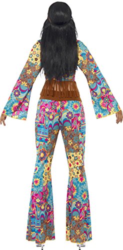 Smiffys-39493S Disfraz de Flower Power hippy, con top, pantalones, banda para el pelo y cinturón, Multicolor, S - EU Tamaño 36-38 (Smiffy's 39493S)