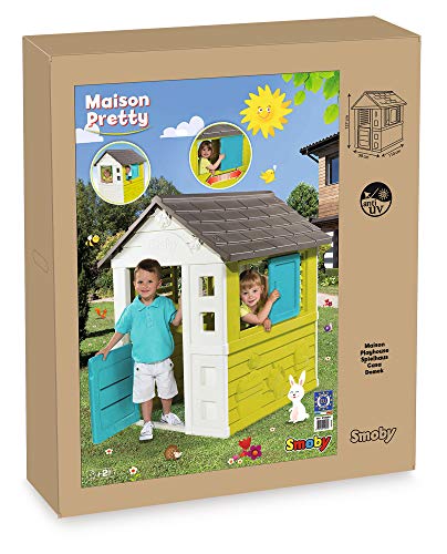 Smoby Pretty II - Casita Infantil, Color Verde, Azul y Gris (810710)