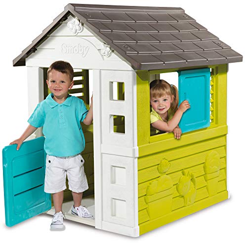 Smoby Pretty II - Casita Infantil, Color Verde, Azul y Gris (810710)