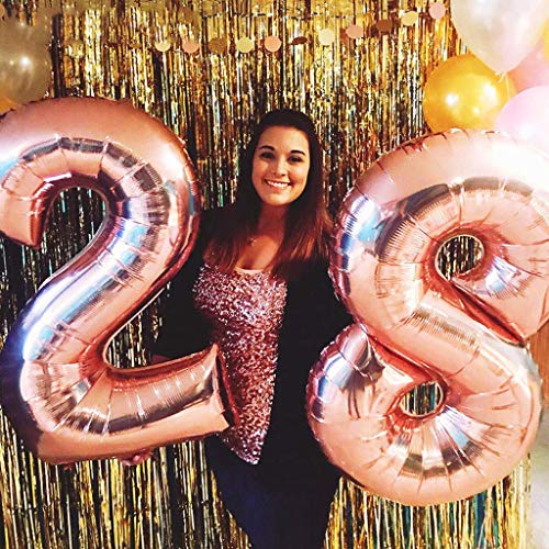 SNOWZAN Globo gigante de 28 cumpleaños en oro rosa para niña, número 28, globos de helio con número 28, globos con de 28 años, XXL, guirnalda de 32 pulgadas, número gigante 28, para fiesta