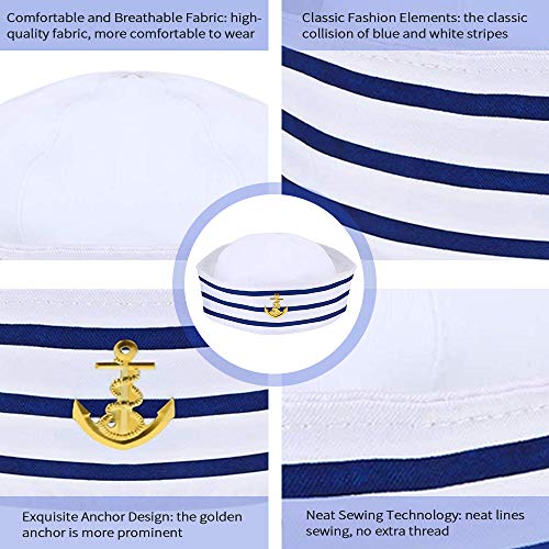 Sombrero Blanco de Capitán de Marinero, Sombreros de Fiesta para Adultos, Elegante Sombrero azul Marino, Traje de Marinero para Mujer/Hombre para Fiestas en Yates Marinos y Cosplay (Paquete de 2)