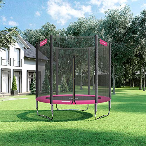 SONGMICS Cama elástica de 183 cm (6 Pies), Trampolín para el jardín, Red de seguridad, Postes Rectos Acolchados, TÜV Rheinland prueba de seguridad, Negro y Rosado STR061P01