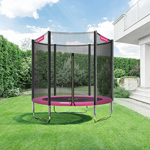 SONGMICS Cama elástica de 183 cm (6 Pies), Trampolín para el jardín, Red de seguridad, Postes Rectos Acolchados, TÜV Rheinland prueba de seguridad, Negro y Rosado STR061P01