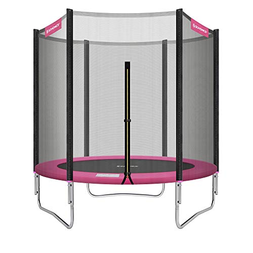 SONGMICS Cama elástica de 183 cm (6 Pies), Trampolín para el jardín, Red de seguridad, Postes Rectos Acolchados, TÜV Rheinland prueba de seguridad, Negro y Rosado STR061P01