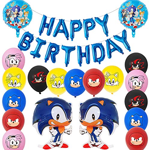 Sonic Foil Globos, Sonic The Hedgehog Party Supplies Juego de Decoración Sonic Erizo Frustrar Globo Bandera Set para Fiestas de Cumpleaños