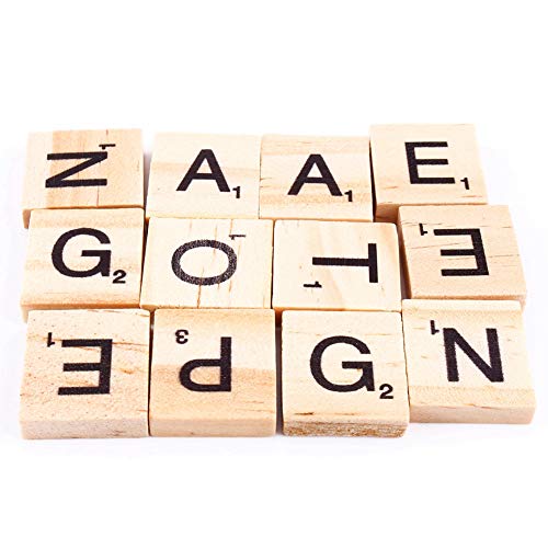 SOONHUA 100 azulejos de madera con letras de Scrabble divertidas y suaves del alfabeto de madera con números para jugar y estudiar