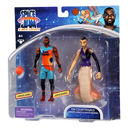 Space Jam 2: Un Nuevo Legado Oficial Coleccionable 5 Pulgadas articulada Figura de acción Paquete 2: Lebron James y White Mamba con Accesorio de Baloncesto