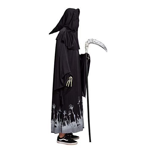 Spooktacular Creations Grim Reaper Scary Skeleton Disfraces de Halloween con patrón de brillo para hombres (Large ( 10- 12 yrs))