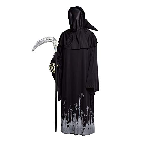 Spooktacular Creations Grim Reaper Scary Skeleton Disfraces de Halloween con patrón de brillo para hombres (Large ( 10- 12 yrs))