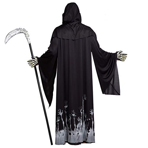 Spooktacular Creations Grim Reaper Scary Skeleton Disfraces de Halloween con patrón de brillo para hombres (Large ( 10- 12 yrs))