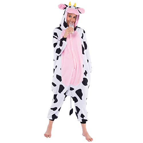 Spooktacular Creations Pijama de Felpa Unisex para Adultos Disfraz de Vaca Animal Cosplay