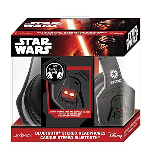 Star Wars dia Darth Vader-Cacos estéreo luminosos con Bluetooth, inalámbricos, micro integrado, almohadillas grandes y diadema ajustable, batería recargable (Lexibook BTHP500SW), color negro