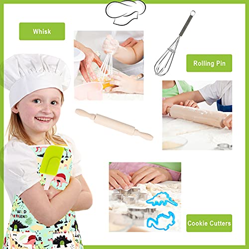 STAY GENT Juego De Chef para Niños 35 Piezas, Juego De Cocina Horneado Juego de rol de Chef para Niños, Delantal De Dinosaurio, Gorros De Chef, Regalos Juguete De Cocina para Niños Niñas 3 4 5 6 7 8