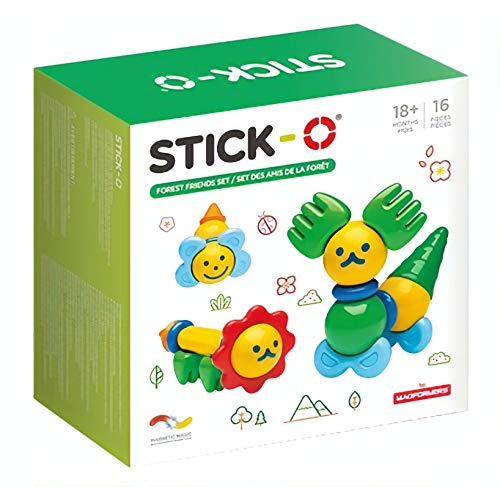 Stick-O Bloques de construcción magnéticos para niños Mayores de 1 año, Juguete de construcción Creativa y Aprendizaje con imán, Juego de Amigos del Bosque, Juguete Montessori, Juego de 16 Piezas,