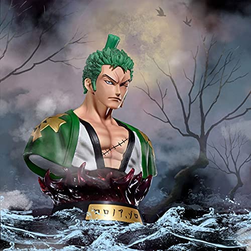 Straw Hat Pirates Roronoa Zoro GK Busto Kimono Wano Kuni Busto Illuminated Modelo Decoración Escritorio Estatua Anime Personaje Decoración Regalo