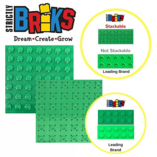 Strictly Briks - Pack de 12 Bases para Construir - Compatibles con Todas Las Grandes Marcas - 15,24 x 15,24 cm - Verde, Azul, Gris y Arena