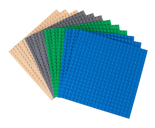 Strictly Briks - Pack de 12 Bases para Construir - Compatibles con Todas Las Grandes Marcas - 15,24 x 15,24 cm - Verde, Azul, Gris y Arena