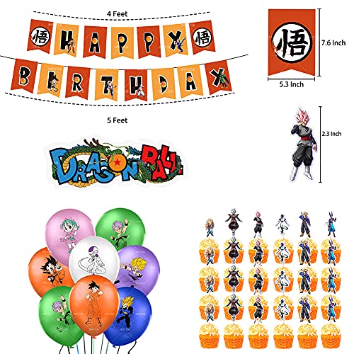 Suministros de fiesta de cumpleaños de Dragon Ball, las decoraciones de Dragon Ball Z incluyen adorno para tarta, adornos para cupcakes, pancarta, globos