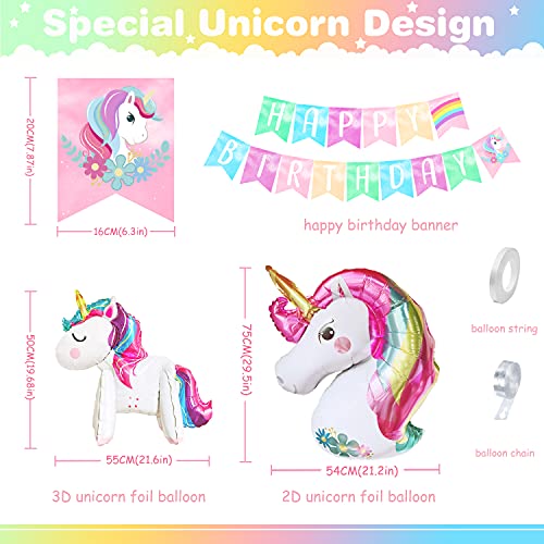 Sumtoco Globos de Cumpleaños Unicornio Niña, Guirnalda Globos Pancarta de Feliz Cumpleaños y Arcoíris de Aluminio para Niños Fiesta de Cumpleaños Baby Shower Decoración