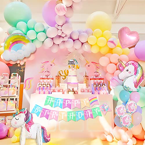 Sumtoco Globos de Cumpleaños Unicornio Niña, Guirnalda Globos Pancarta de Feliz Cumpleaños y Arcoíris de Aluminio para Niños Fiesta de Cumpleaños Baby Shower Decoración