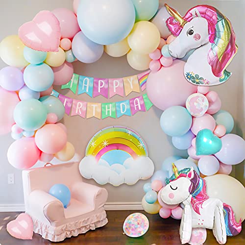 Sumtoco Globos de Cumpleaños Unicornio Niña, Guirnalda Globos Pancarta de Feliz Cumpleaños y Arcoíris de Aluminio para Niños Fiesta de Cumpleaños Baby Shower Decoración