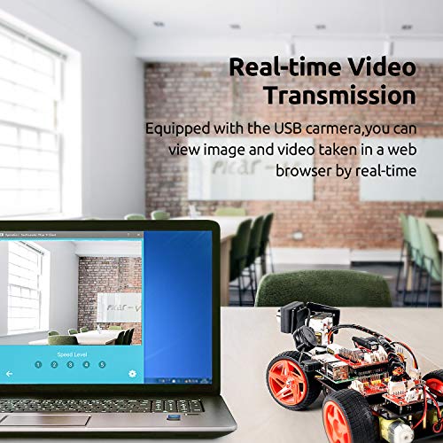 SUNFOUNDER Raspberry Pi Smart Video Car Kit V2.0 Block Based Graphical Visual Programming Language Remote Control by UI on Windows Mac and Web Browser Electronic Toy with Detail Manual