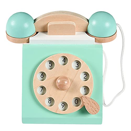 SunniMix Vintage teléfono de dial Antiguo Juego de simulación Montessori Interactivo educación temprana Juguete de Madera Juego de Roles para niños