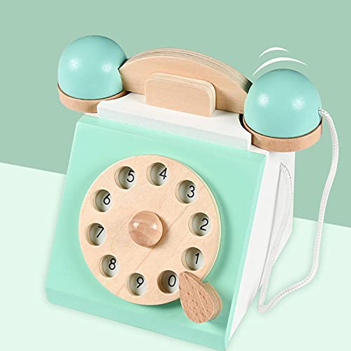 SunniMix Vintage teléfono de dial Antiguo Juego de simulación Montessori Interactivo educación temprana Juguete de Madera Juego de Roles para niños